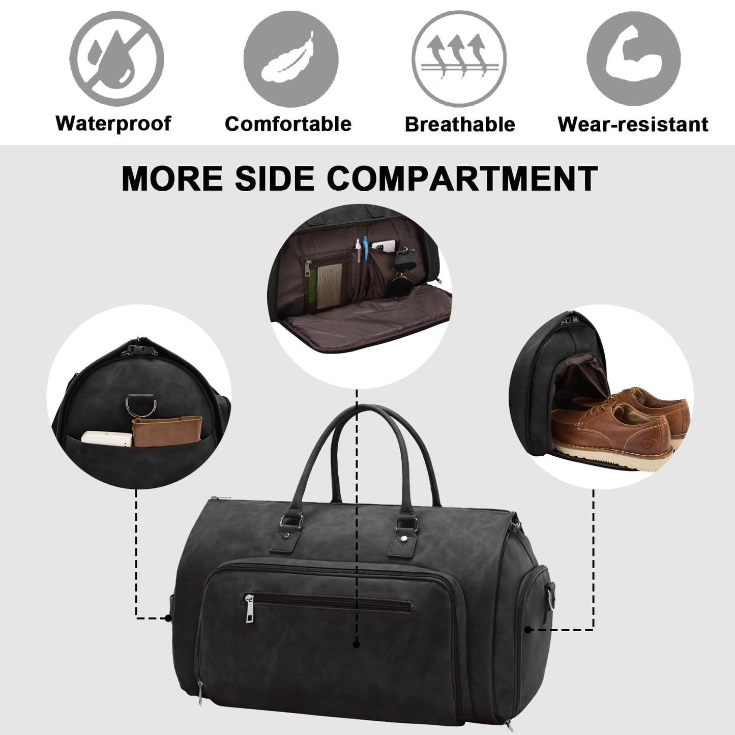 Travel Garment Bag for Men Women, Large, Black