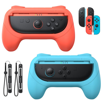 [Switch 1/2 Compatible] FASTSNAIL Grips for Nintendo Switch2 (2025)/Switch&OLED for Joy-Con2, Wear-Resistant & Anti-Slip Controller Grips Handle Kit, Switch2 Joycon Holder Accessories (Orange,Blue)