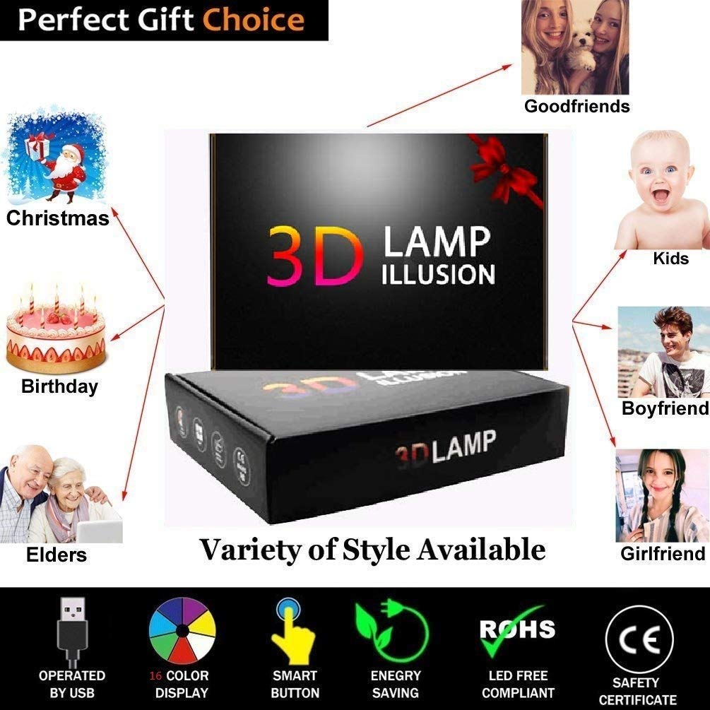 YTDZLTD Creative 3D Fire Truck Night Light 16 Colors Changing USB Power Remote Control Touch Switch Decor Lamp Optical Illusion Lamp LED Table Desk Lamps