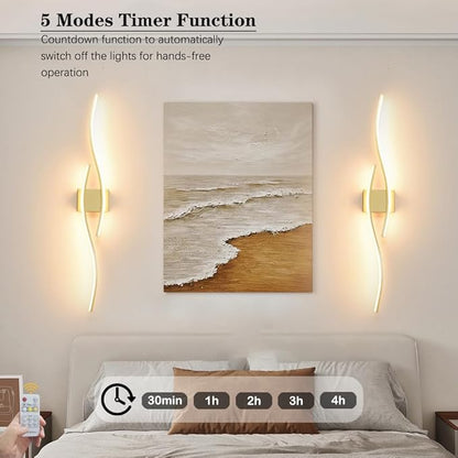 Modern Wall Sconces Set of 2, Dimmable LED with Remote Control, Gold Indoor Wall Sconce, Hard Wired Wall Lights for Living Room, LED Wall Decor for Hallway, Bedroom, 40.5" in, 3 Color, Timer, Memory