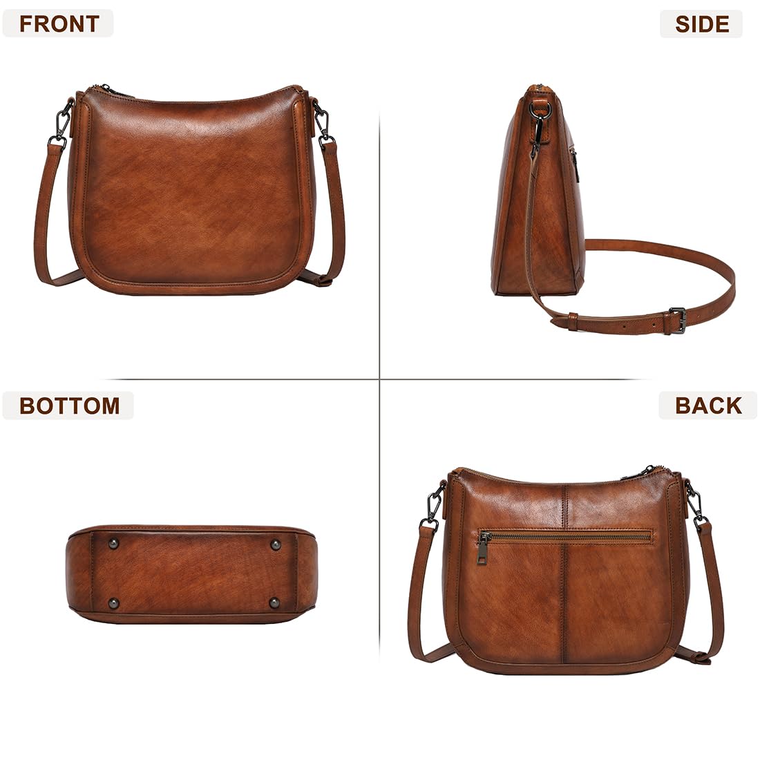 COOLCY Real Leather Crossbody Bags for Women Handbags Ladies Hobo Shoulder Purse Vintage Satchel Cross Body bag with 2 straps