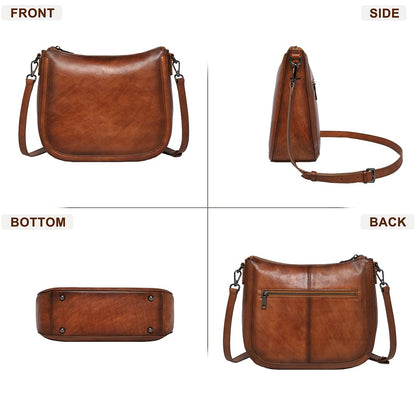 COOLCY Real Leather Crossbody Bags for Women Handbags Ladies Hobo Shoulder Purse Vintage Satchel Cross Body bag with 2 straps