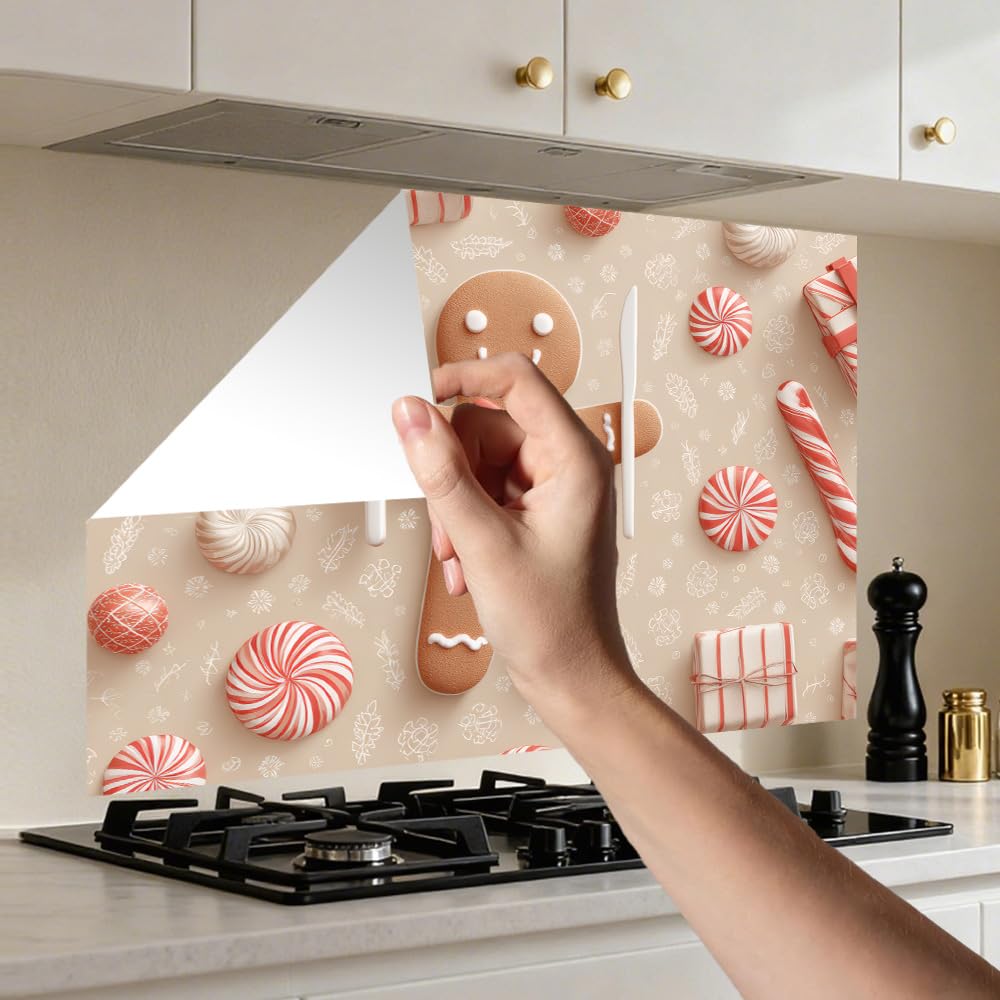 WDESYADMS Wall Decals 35.5x23.6 Inch Christmas Gingerbread Man Peel and Stick Wall Decals with Candy Canes Peppermint Sweets and Gifts Removable Wall Sticker for Holiday Bedroom Living Room Decor