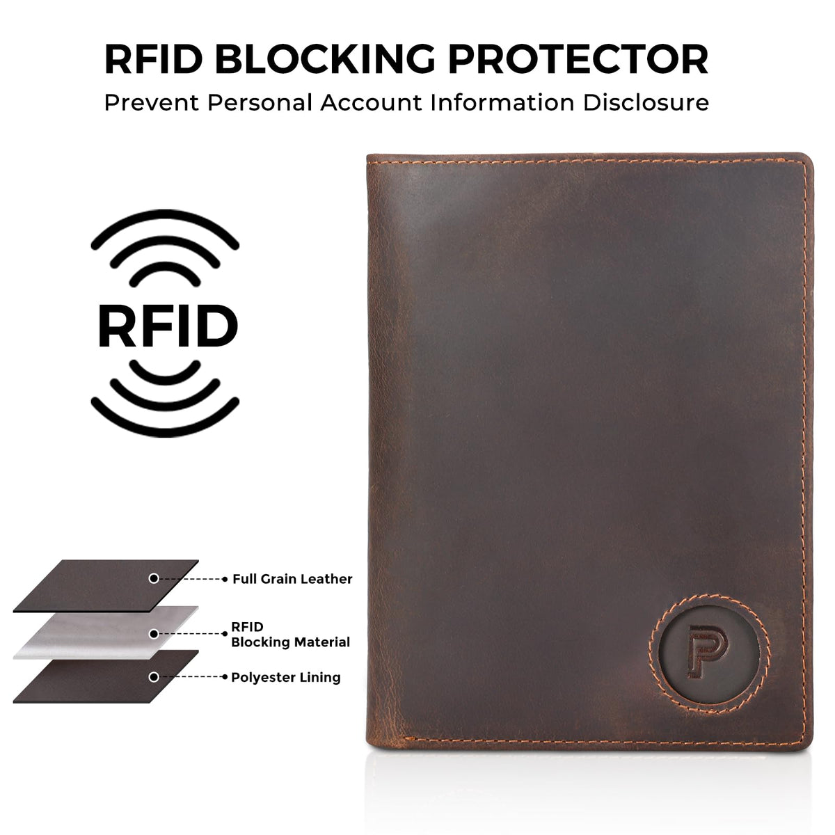 Polare Luxury RFID Blocking Leather Passport Holder Travel Wallet For Men and Women (Dark Brown with AirTag Slot)