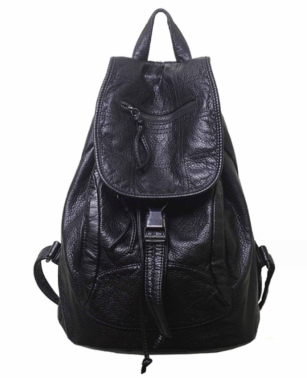 AlwaySky Women Hobo Drawstring Backpack Travel Daypack Satchel Soft Faux Leather Purse Shoulder Bags Black