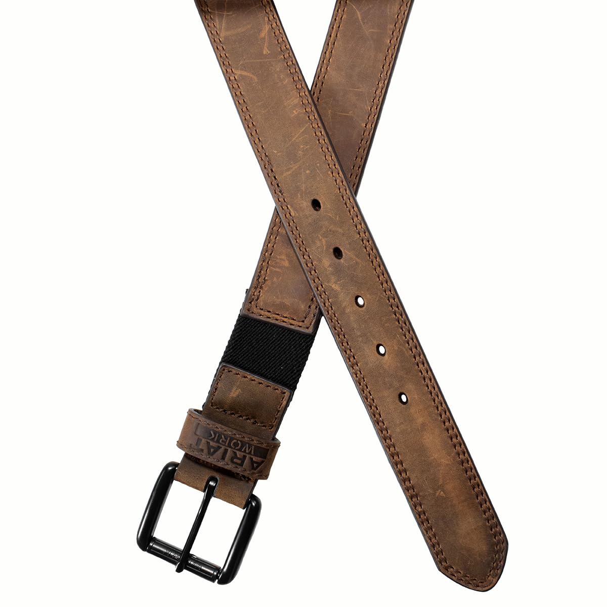 ARIAT Men's Double-Stitch Perforated Leather Belt with Roller Buckle, Brown, 32