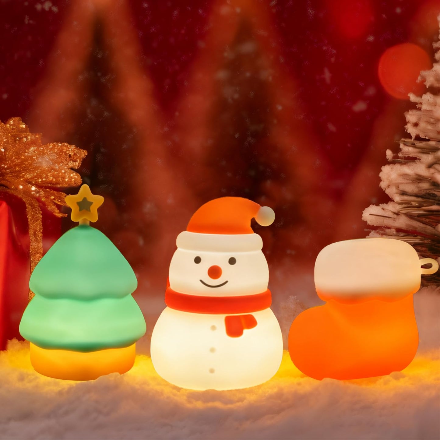 INHXSZU Night Light for Kids,Silicone Snowman Nightlight,Rechargeable Portable Bedside Touch Boot Lamp,Dimmable RGB Christmas Tree Lights for Breastfeeding,Room Decor,Baby Nursery,Gifts for Kids