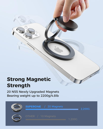 SUPERONE Magnetic Ring Holder for MagSafe Dual-Side Magnetics, Removable Gym Phone Grip with Kickstand for iPhone 17/16/15/14/13/12/ Series MagSafe Case All Phones Compatible with Magnetic Car Mount