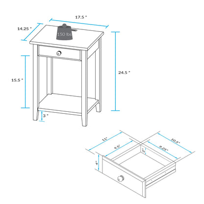 Casual Home Owl Night Stand with USB Port Charging Station and Drawer, 17.5" W x 14.25" D x 24.5" H, Natural Gray