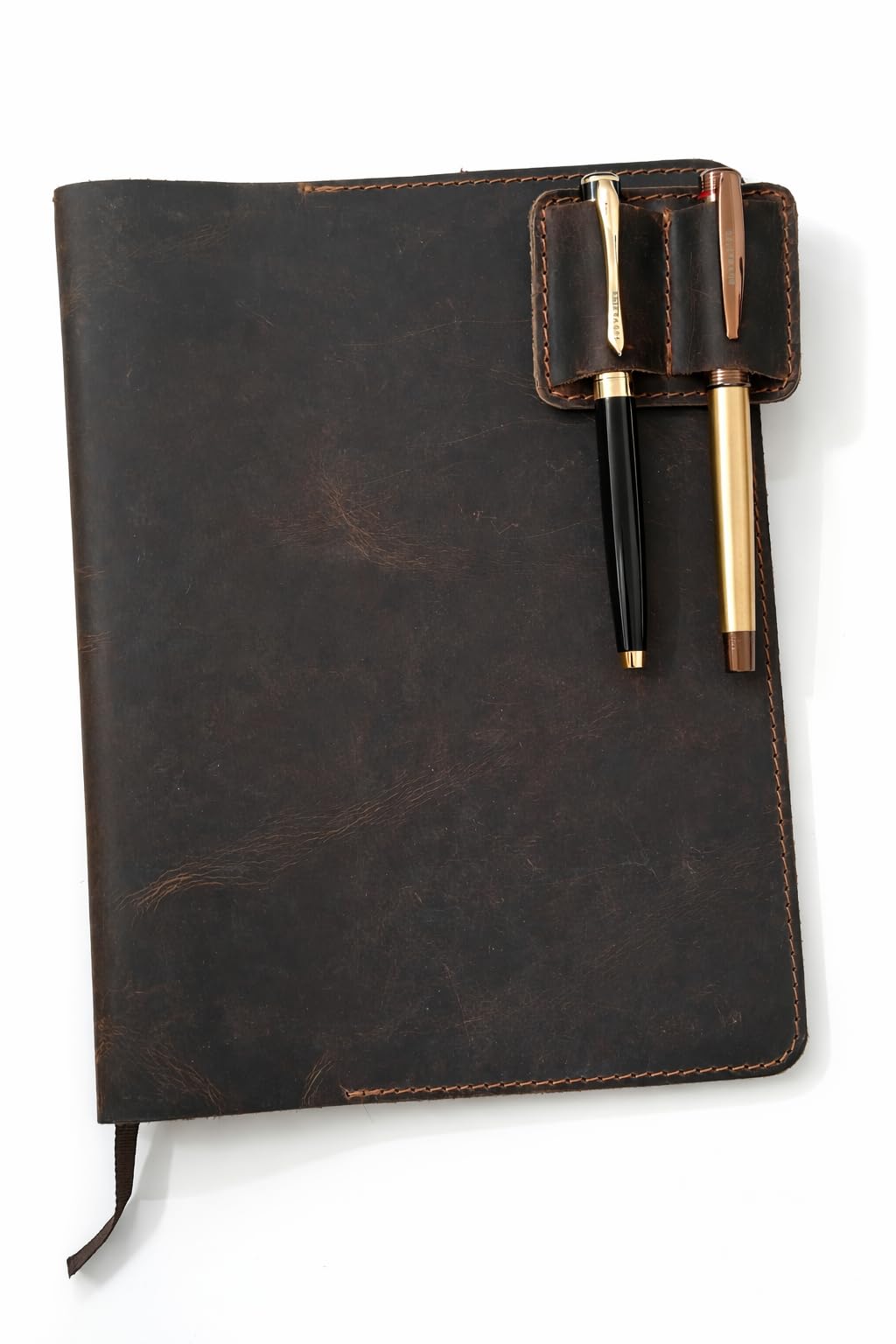 PavinCrafter Handmade Leather Pen Holder Clip for Notebook & Journal – Stylish Pen Loop Organizer for Pens & Pencils, Portable Leather Pen Holder for Planners & Books (Brown)