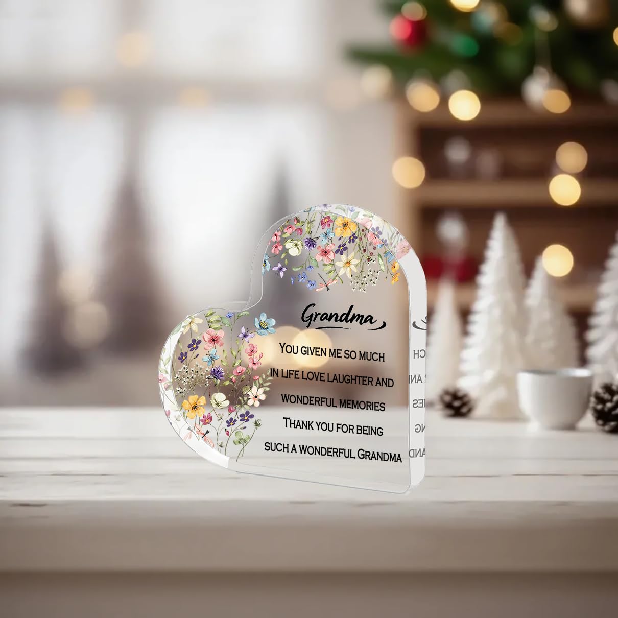 Heart-Shaped Acrylic Plaque, 3.9x3.9 Inch Decorative Sign - Grandparents Day, Birthday, Christmas | Personalized Keepsake for Grandmother, Home & Kitchen Wall Decor, Ideal for Grandma Gifts & Grandparents Day Gifts