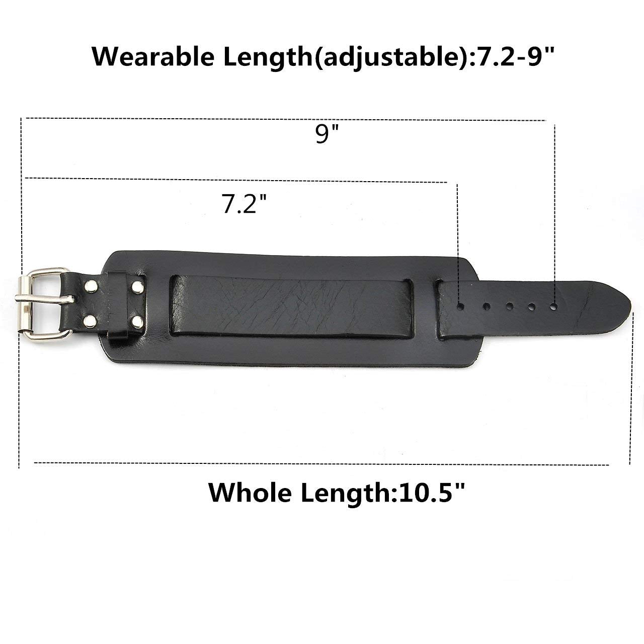 Jovivi Punk Men Women Black Brown Wide Genuine Leather Wrap Cuff Bangle Bracelet Belts Wistband, Adjustable 7.2"-9"