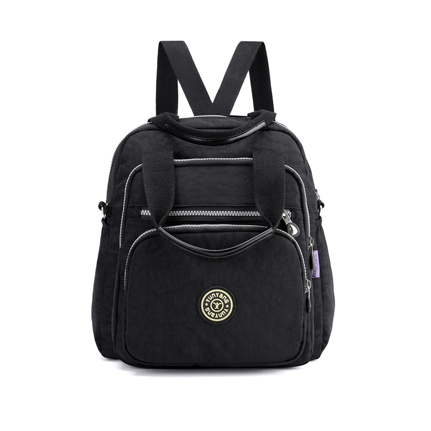 PORRASSO Casual Backpack Women Shoulder Bag Ladies Crossbody Bag Nylon Handbag Girl Daypack for Work Travel Daily Use, Black, L, Daypack Backpacks