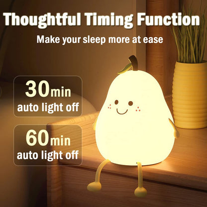 LEDHOLYT Night Light for Kids, Cute Silicone Nursery Pear Lamp for Baby and Toddler,Fruit NightLight for Boys and Girls,Squishy Night Lamp for Bedroom,Kawaii Bedside Lamp for Kids Room (Pear)