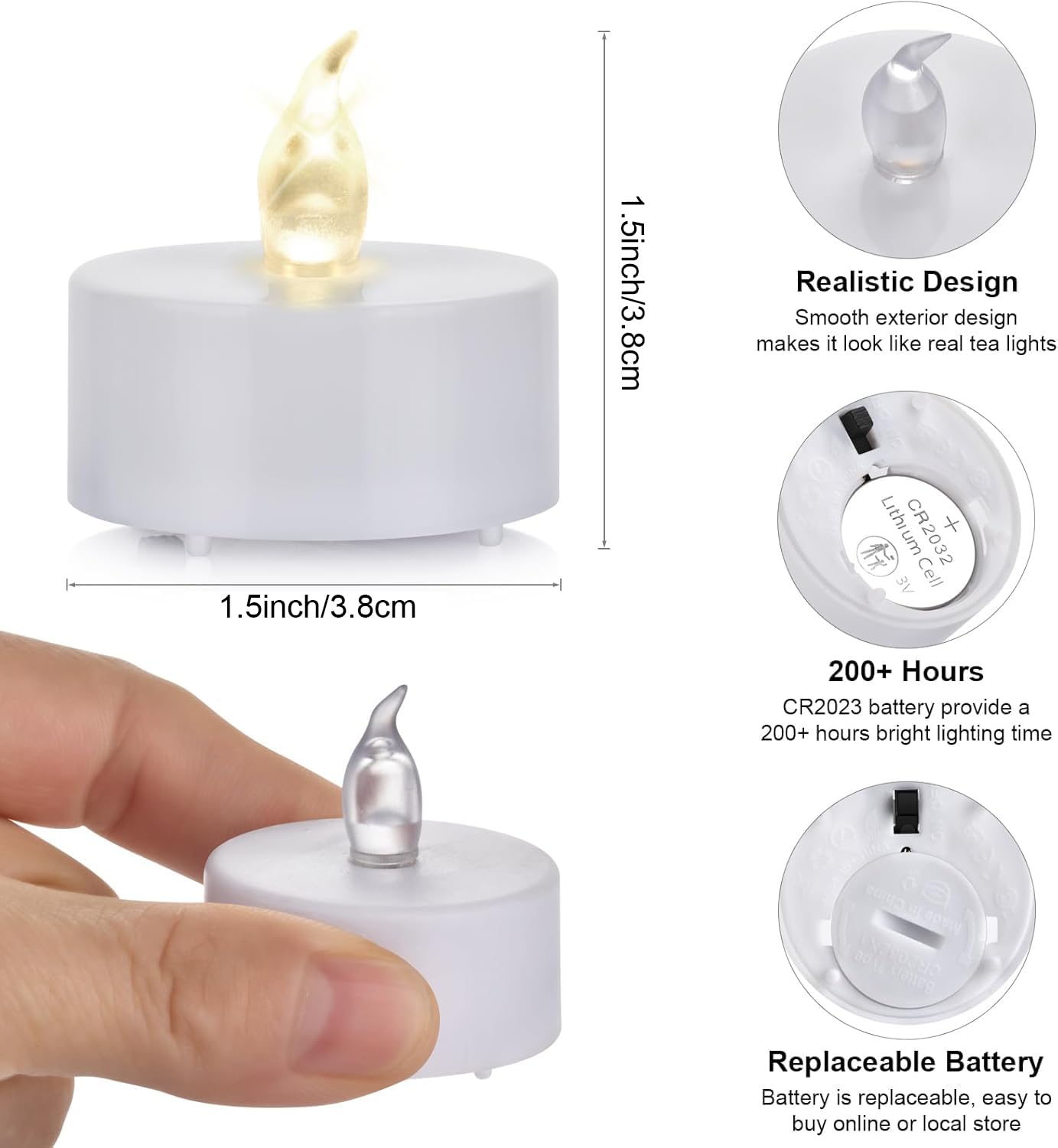 Hanzim LED Tea Lights Candles- 100PACK Warm Yellow Flameless Candles Realistic and Bright Flickering Long Lasting 200Hours for Holiday Celebration,Party,Home Decoration,Battery Operated