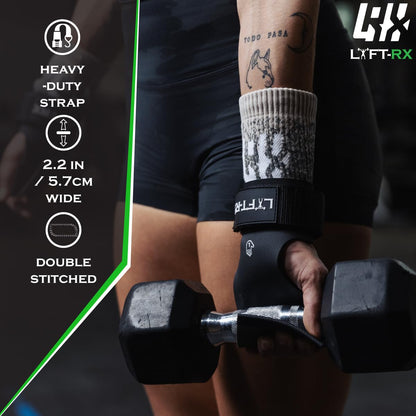 LYFT-RX Valiant Grips, Rubber Coated, No-Hole Fingerless Hand/Palm Grips w/Heavy-Duty Wrist Strap, Non-Slip, No Chalk Needed, for Weightlifting, Gym, Cross Fitness, Pull-Ups, Gymnastics, Size X-Large