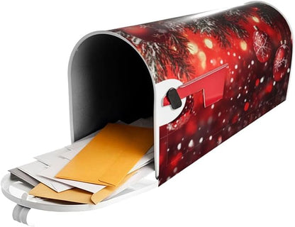 Festive Magnetic Mailbox Cover Red Christmas Ball Pattern Outdoor Mailbox Protector Holiday Seasonal Decorative Garden Yard Home Large Size 25.5 x 21 Inch