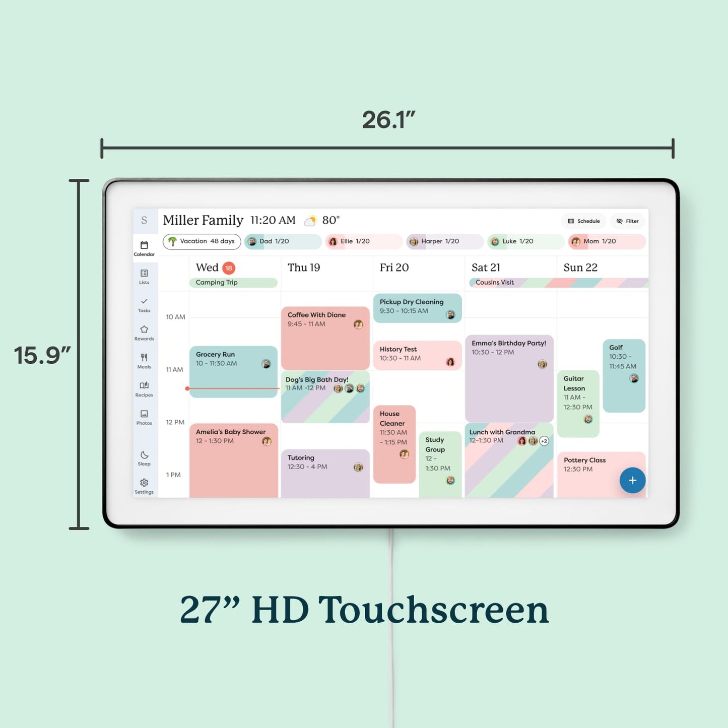 Skylight Calendar Max: 27-Inch Smart Digital Calendar & Chore Chart, Family Organizer with Interactive Touchscreen Display – Wall Mountable in Portrait or Landscape, Charcoal Shadowbox Frame