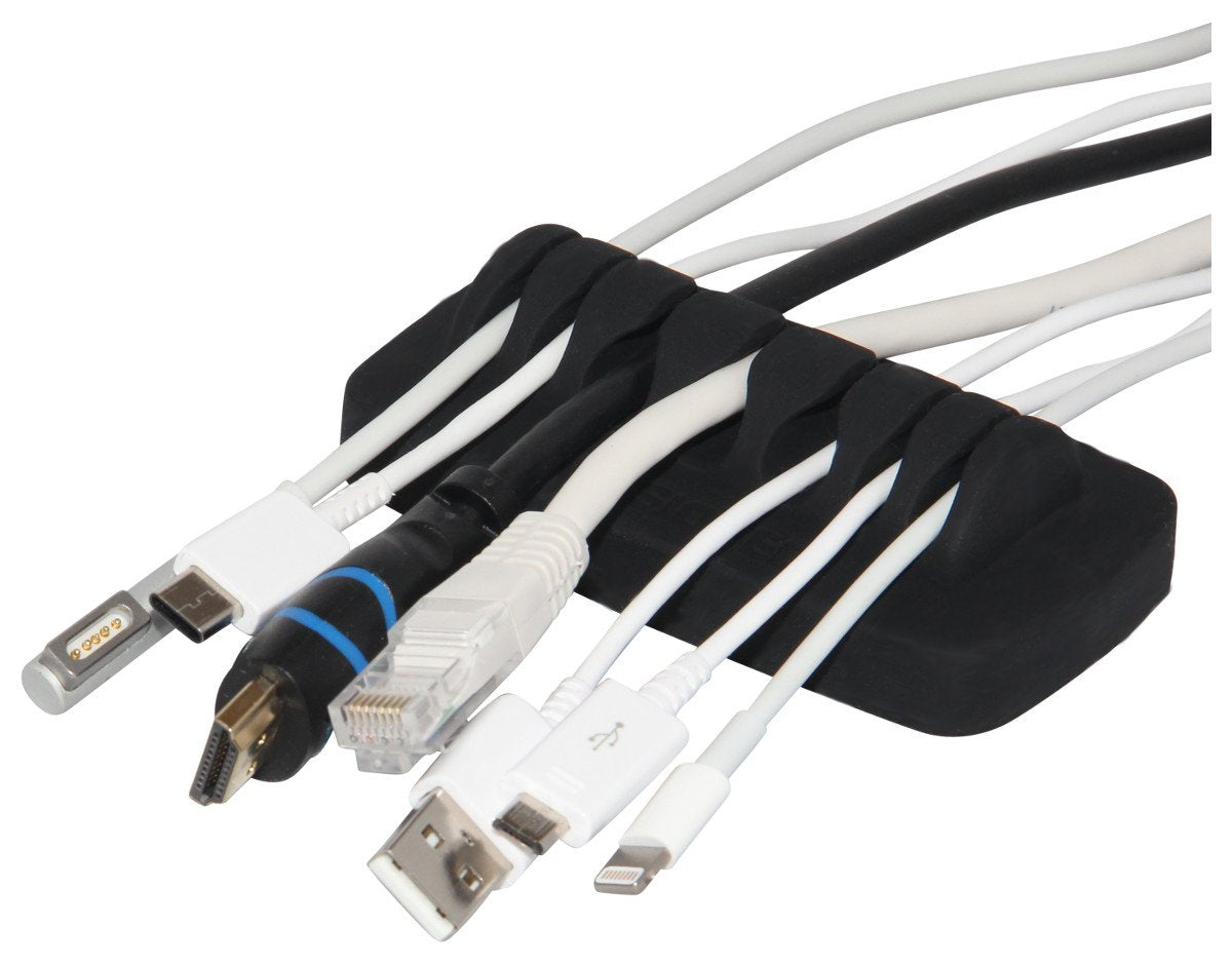 Heaviest Cable Organizer on The Market! Compact and Weighted Desktop Cord Holder and Cable Organizer, Eco-Friendly Silicone, No Bad Smell, Bundled with 4 Reusable Cable Ties! (Black)