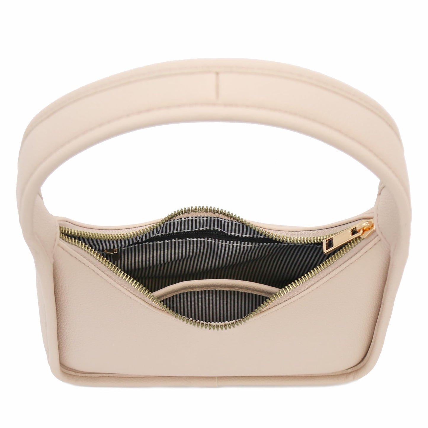 FashionPuzzle Small Minimalist Shoulder Bag for Women, Faux Leather Underarm Purse, Chic Top Handle Handbag for Everyday (Nude)