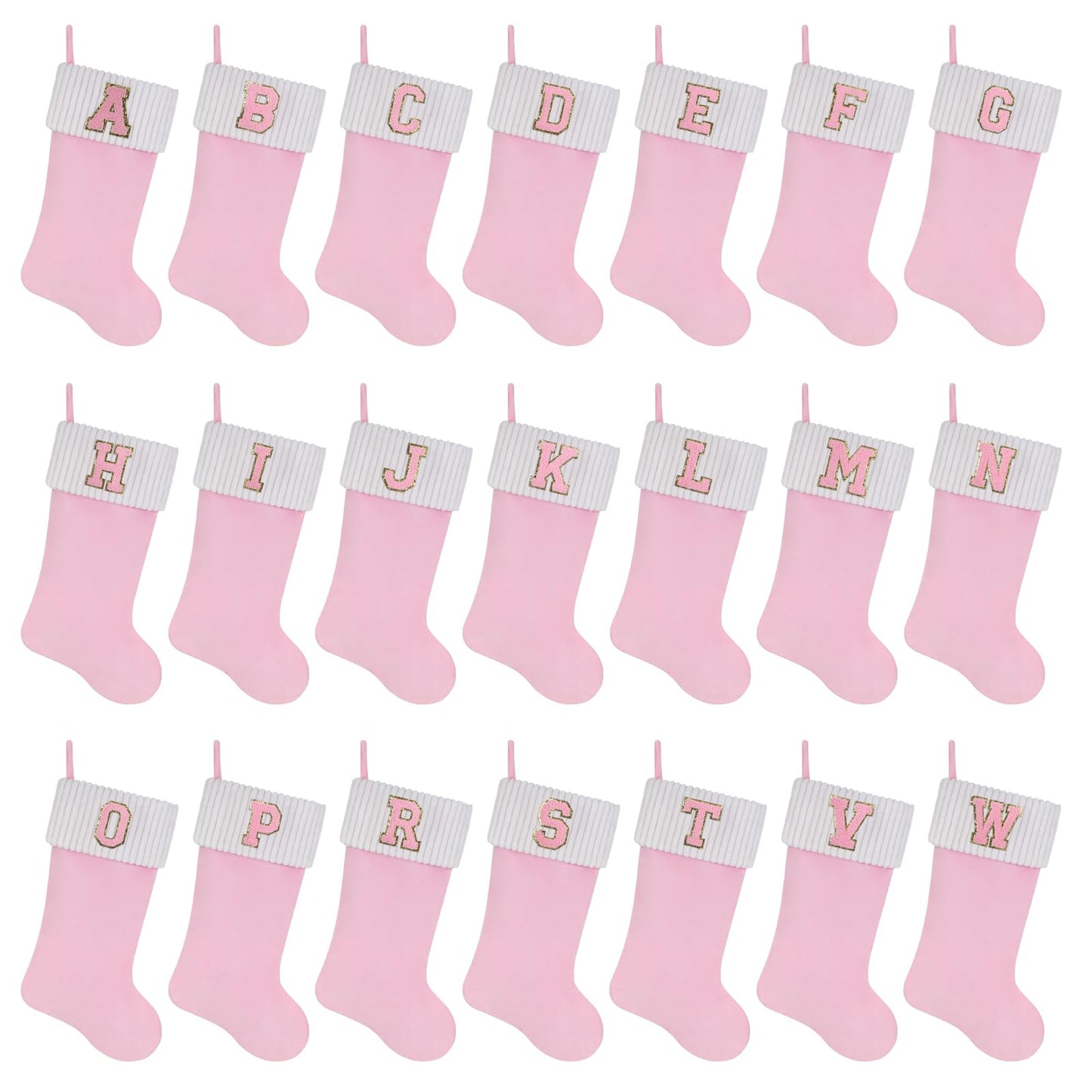 Shgngle 20 Inches Letter Embroidered Christmas Stocking,Personalized Pink Velvet Christmas Stocking,Family Holiday Decorations and Xmas Gift(O)