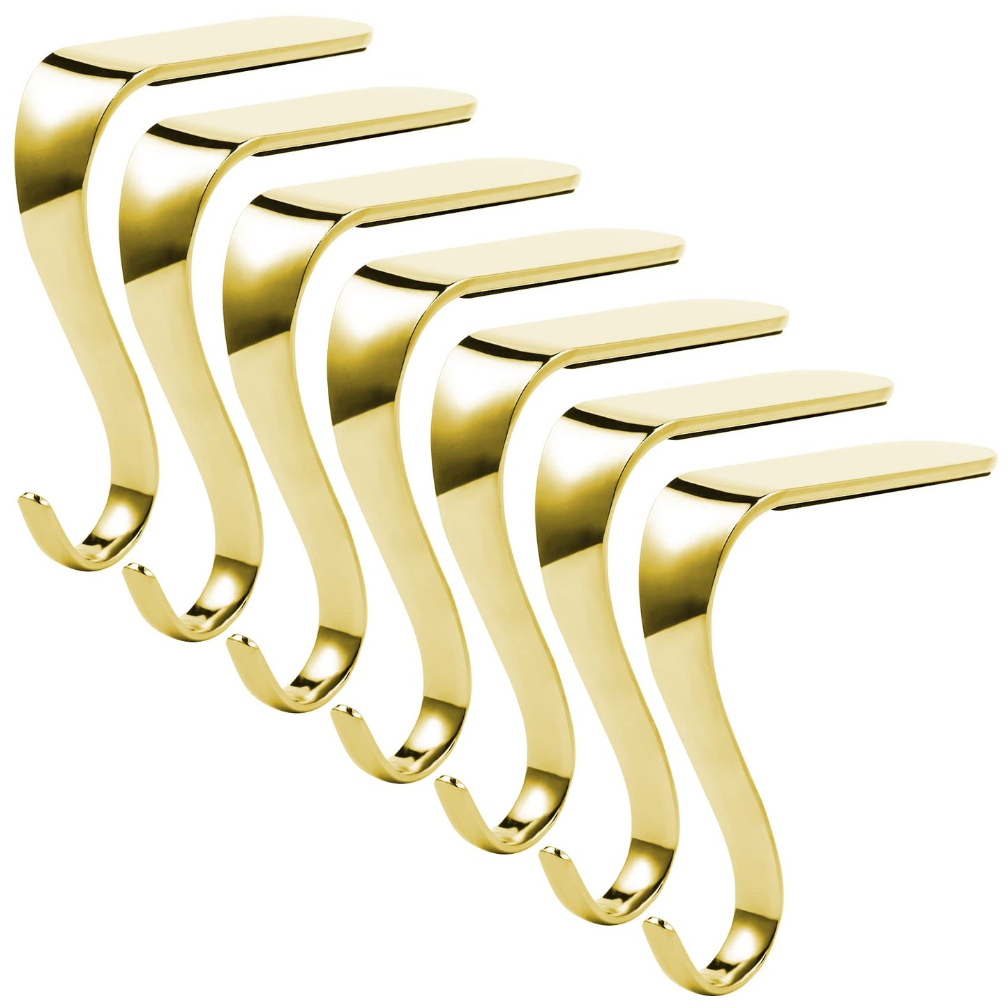 Sunshane 7 Pieces Christmas Stocking Holders Mantel Hanger Hooks Xmas Mantle Grips Set Safety Hang Stocking Clips for Christmas Party Decoration (Gold)
