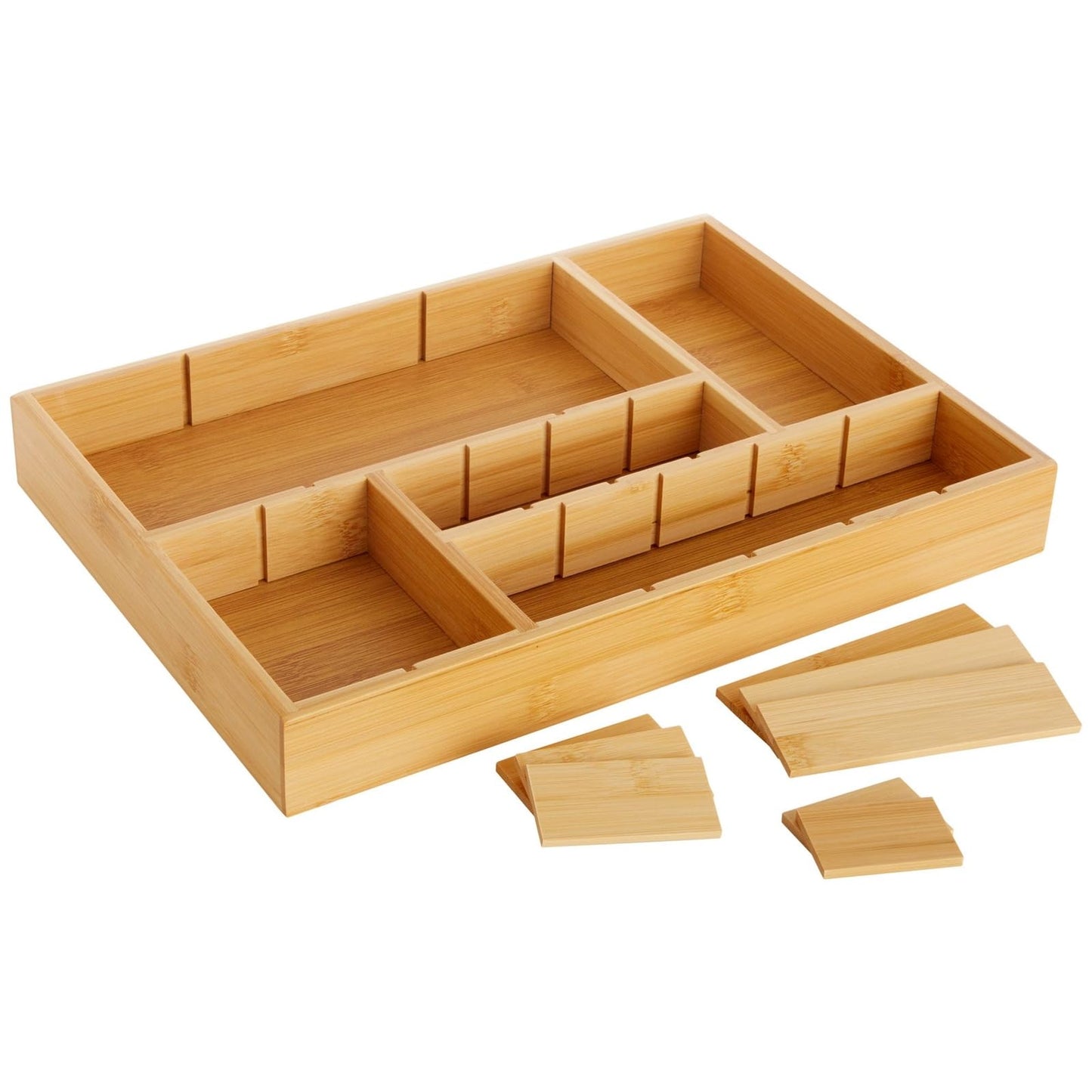 Juvale Drawer Organizer Tray - 8-Slot Drawer Divider for Utensils - Versatile Silverware Holder - Desk Tray for Office Supplies - 14 x 10 x 2 in, Brown, Bamboo