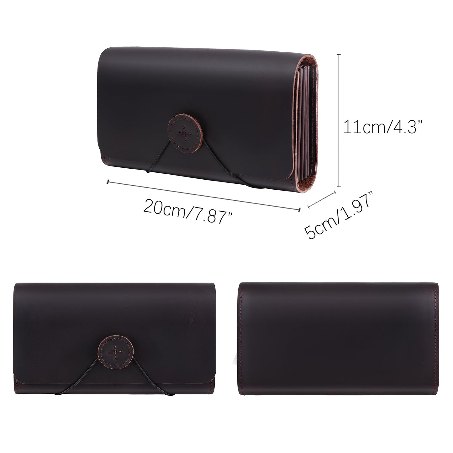 Genuine Leather A6 Receipt Organizer, Leather Expanding Accordion File Folder, 7 Pockets Expanding Bill Receipt Holder for Receipts,Invoices,Coupons,Cards, 7.8X4.3 Inches