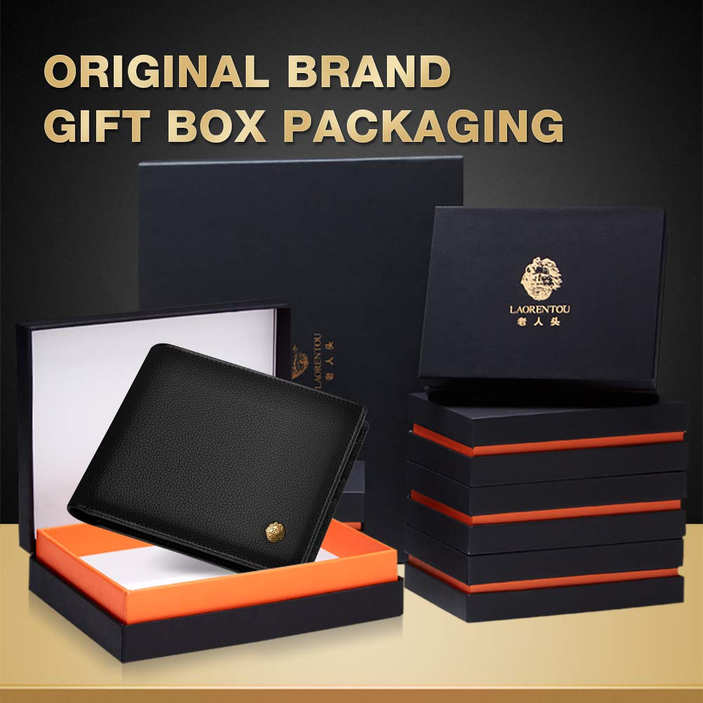 LAORENTOU Men's Wallets Genuine Leather Mens Bifold Wallets with Zipper Coin Pocket Casual Men Purse Slim Wallet