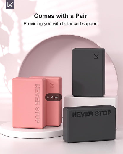 Yoga Blocks, High Density EVA Foam Blocks for Yoga, Pilates, Meditation, Aid Balance, Support and Deepen Poses - Non-Slip Lightweight Durable(2-Pack-Pink)