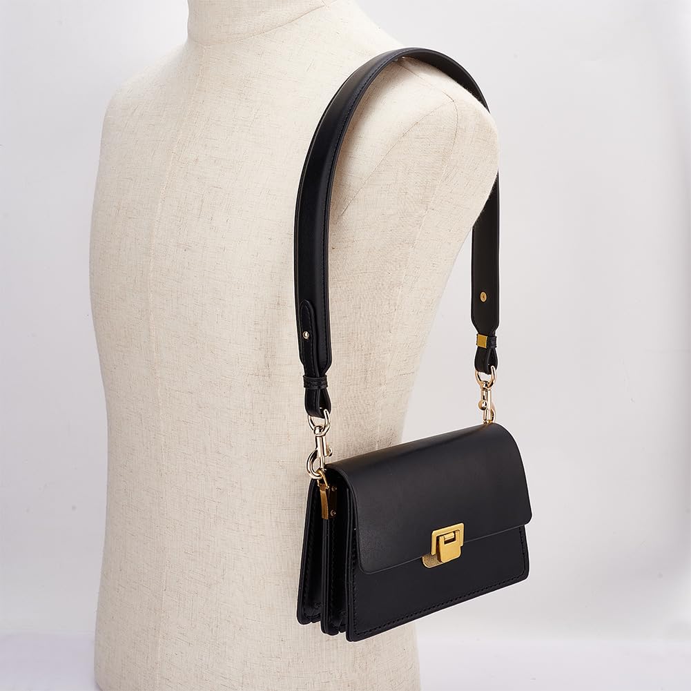 PH PandaHall Crossbody Bag Straps, 28.5 Inch Short Bag Strap Purse Strap 1.4 Inch Wide PU Leather Replacement Shoulder Strap with Golden Metal Clasps for Women DIY Underarm Bag Handbag, Black