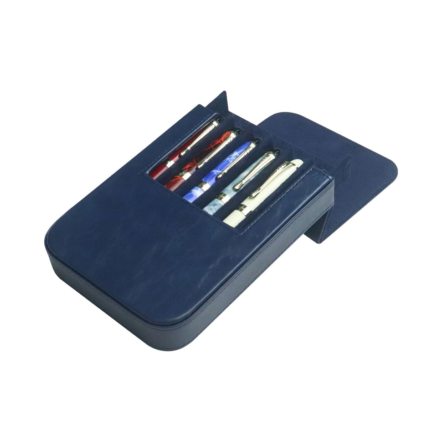 YANHHAN 3 Slots Leather Fountain Pen Case – Magnetic Closure, Handmade Pen Holder for Fountain/Ballpoint/Rollerball Pens – Blue