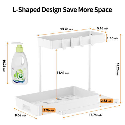 Delamu 2 Pack Under Sink Organizers and Storage, 2 Tier Pull Out Bathroom Cabinet Organizer, L-Shape Black Under Bathroom Kitchen Sink Organizer with Drawer for Under Sink Storage Organizer