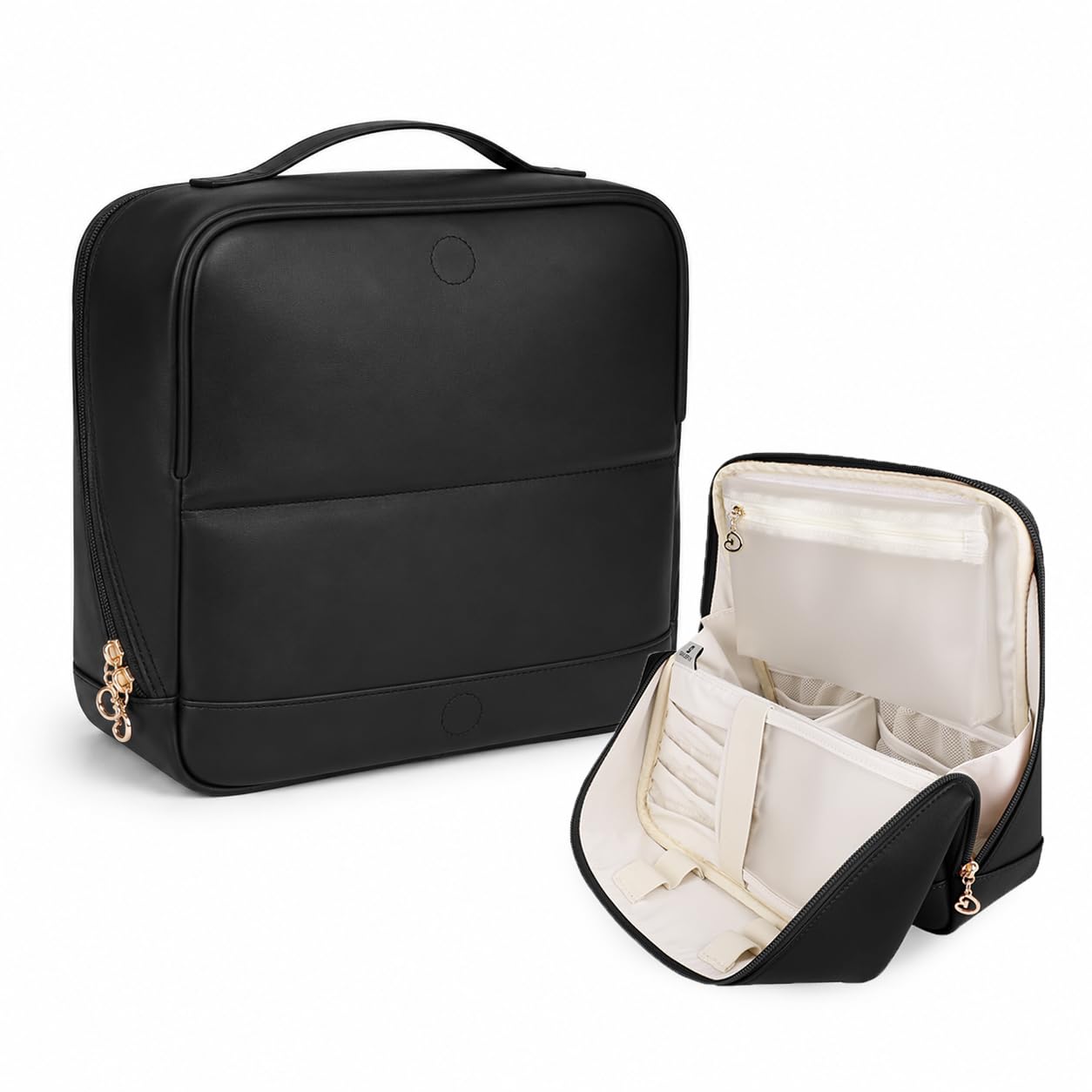 GIVLEFLY Travel Makeup Bag for Women, Large Capacity Cosmetic Bag Organizer with Handle, Waterproof Makeup Case with Brush Compartment and Divider for Toiletries & Skincare