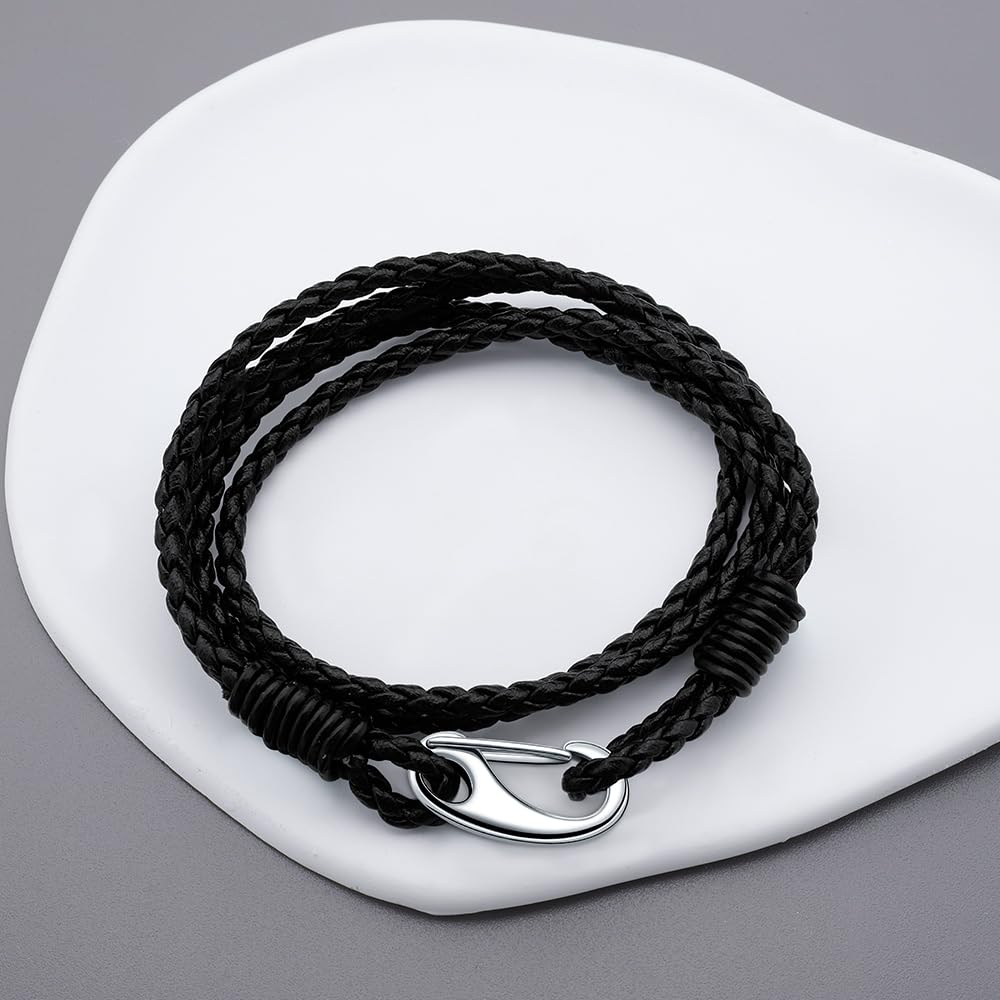 JEVINDA Leather Bracelet Unisex Braided Leather stainless steel Clasp 7.5/7.8 Inches optional multi-layered bracelet for Women and Men With gift box (Black, 7.5 Inch)