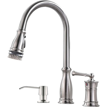 APPASO 3 Hole Kitchen Faucet with Pull Down Sprayer, Kitchen Faucets with Soap Dispenser, 3 Pieces Kitchen Sink Faucet with Separate Handle, Matte Black Kitchen Faucet 3 Hole, 218MB