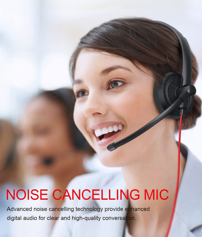 HROEENOI USB Headset, Noise Cancelling Headphones with Microphone, PC Headset Wired for Computer/Mac/Laptop, with USB+3.5mm Jack, in-line Controls for Office Home Business