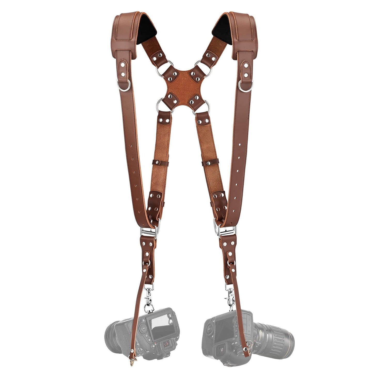 Kasla Camera Strap, Camera Straps for Photographers, Leather Dual Camera Strap for Two DSLR/SLR Cameras (Brown, Upgrade)