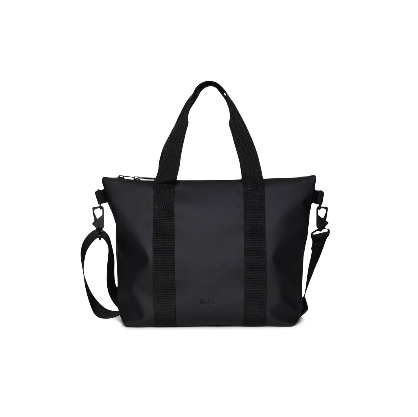 RAINS Tote Bag Micro - Black Waterproof Shoulder Bag for Men and Women - Compact Black Tote for Work, Travel, Shopping with Coated Zip and Carry Handles - 2 Year Warranty