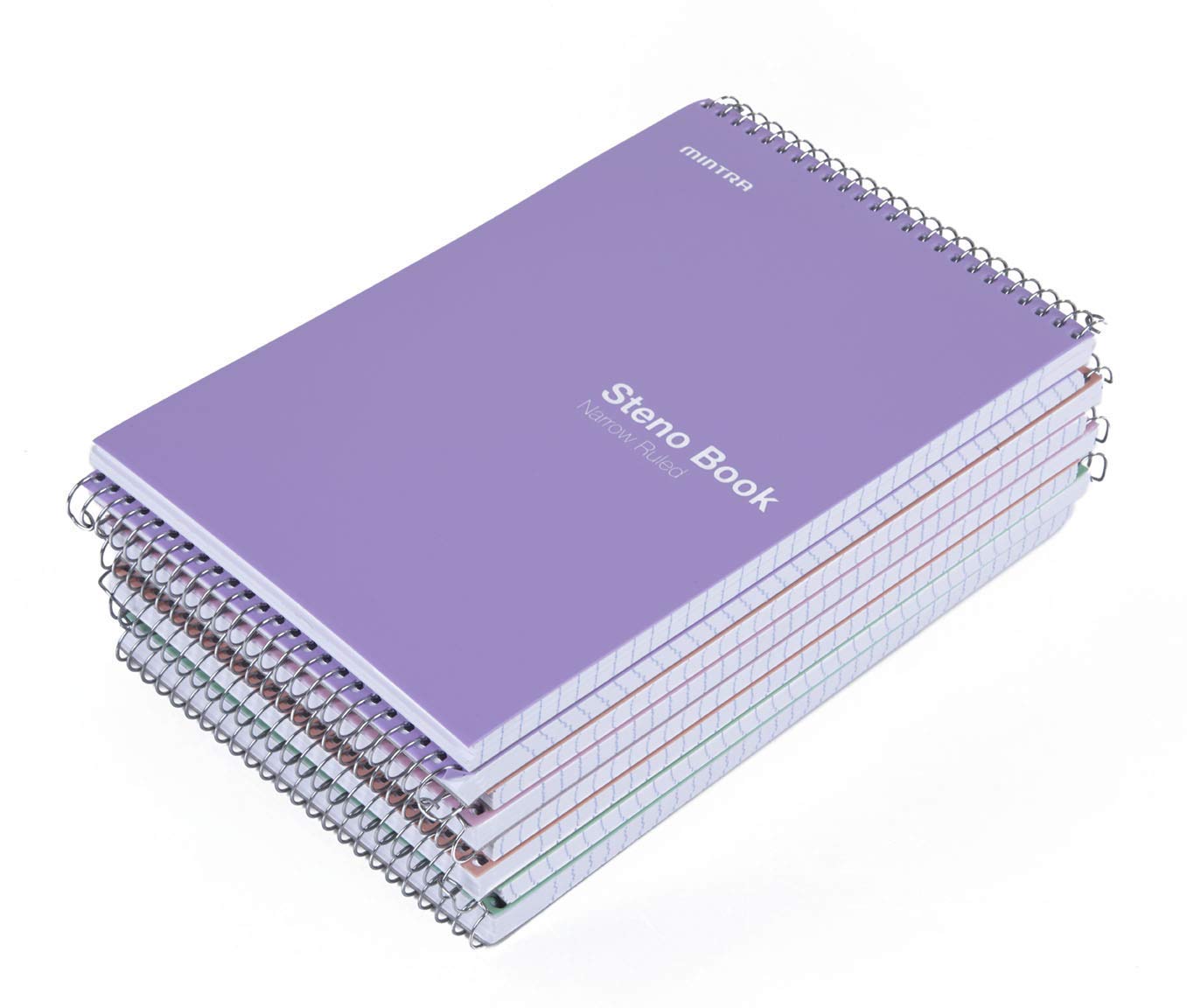 Mintra Office Steno Books Set - Top-Spiral Bound, Narrow Ruled, 100 White Tint Sheets, Pastel Covered Notebooks for Office & School, Colorful Lavender, Sage, Salmon, Spring Pink,6"x9", 8 Pack