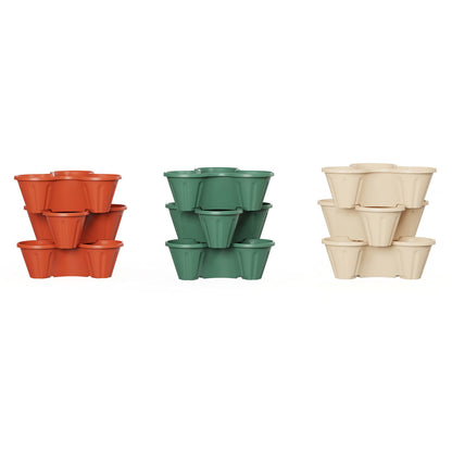 Set of 3 Stacking Planter Tower - 3-Tier Space Saving Flower Pots - Indoor/Outdoor Vertical Herb and Vegetable Planter by Pure Garden (Hunter Green)