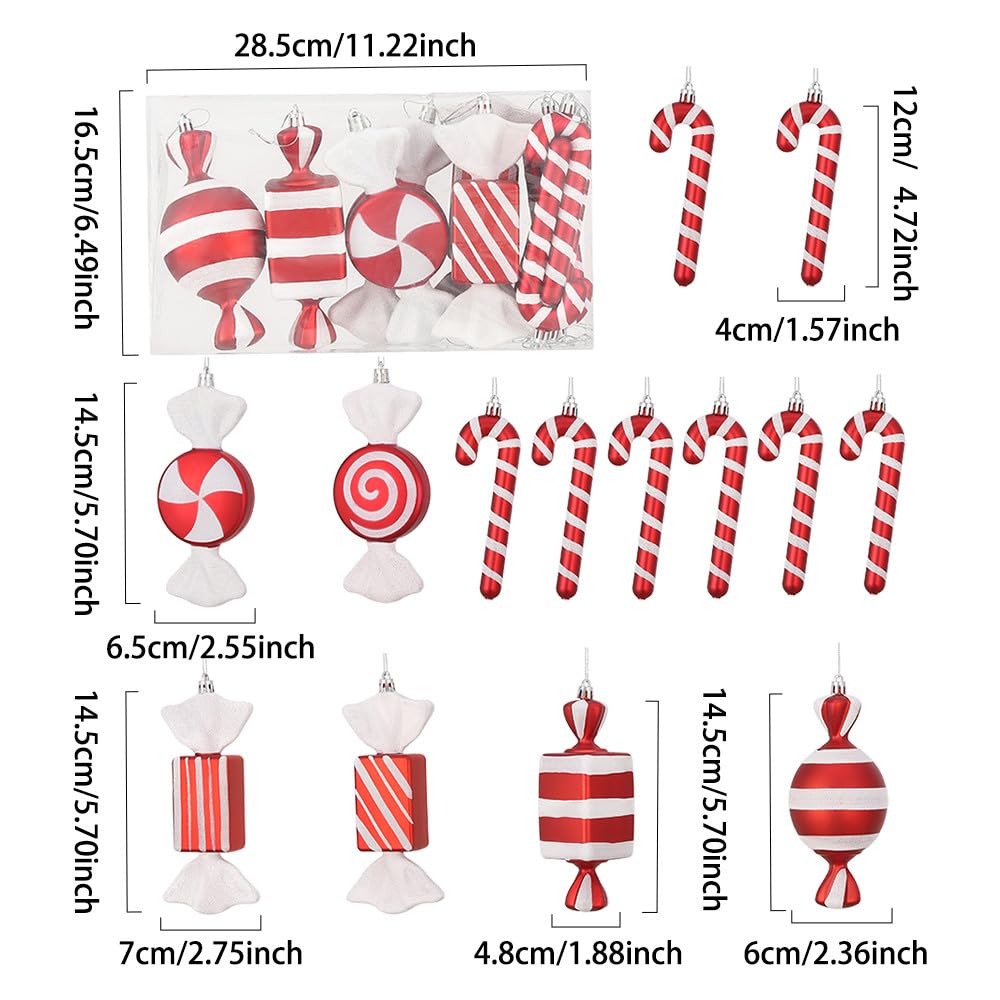 14 Pcs Christmas Candy Ornament Set Christmas Tree Lollipop Candy Crutch Candy Cane Pattern for Xmas Crafts Indoor Outdoor Home Decorations