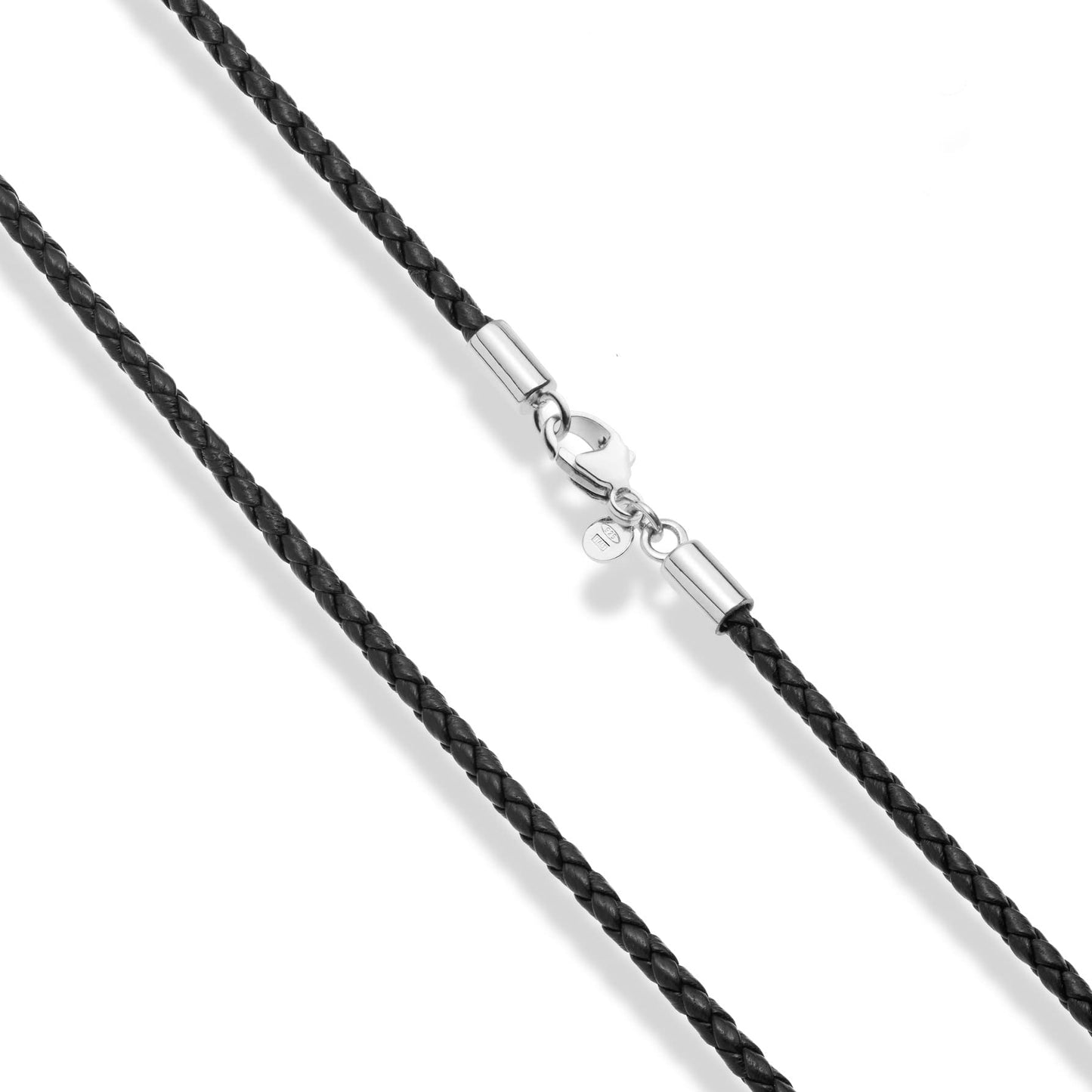 Miabella Genuine 3mm Black Braided Italian Leather Cord Chain Necklace for Men Women with 925 Sterling Silver Clasp, Made in Italy (Length 24 Inches)