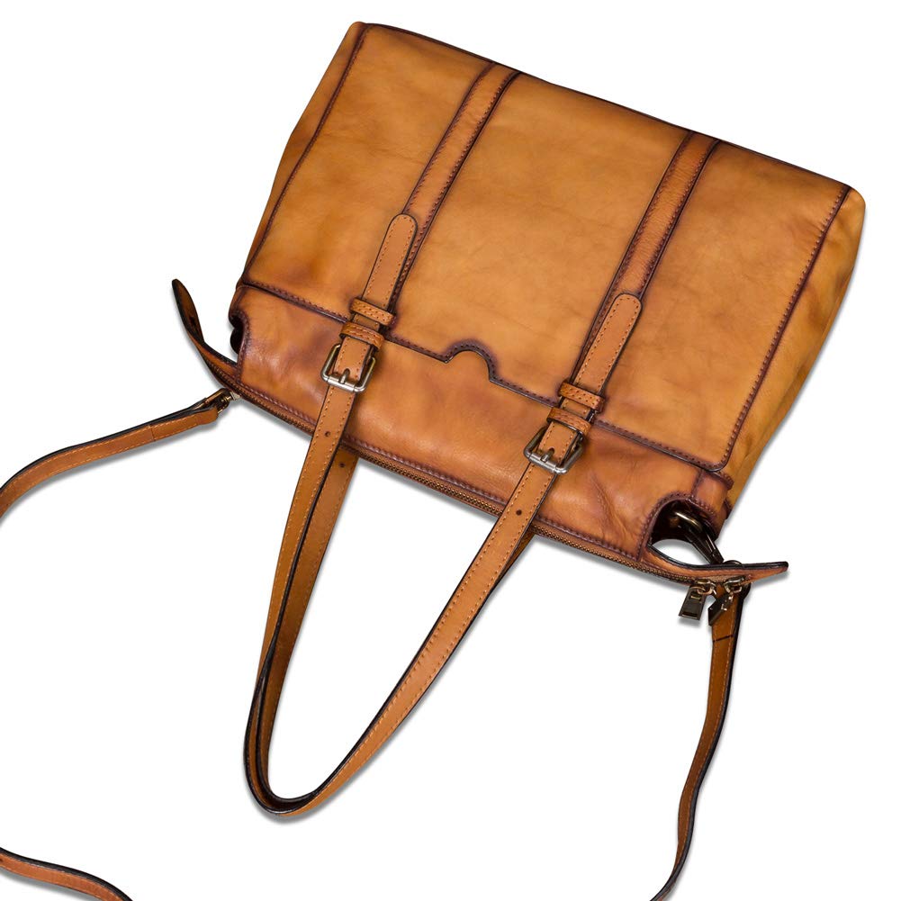 IVTG Genuine Leather Handbag for Women Vintage Handmade Top Handle Bag Crossbody Satchel (Brown)