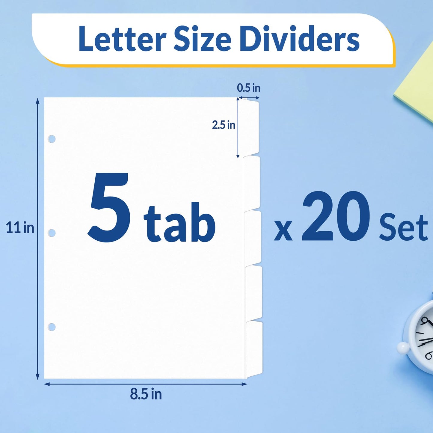 SUNEE Binder Dividers with Tabs for 3 Ring Binder, 8.5 x 11 Paper White Binder Dividers Blank with 5 Tabs, 20 Sets Page Dividers for School, Office and Home, 100 Dividers