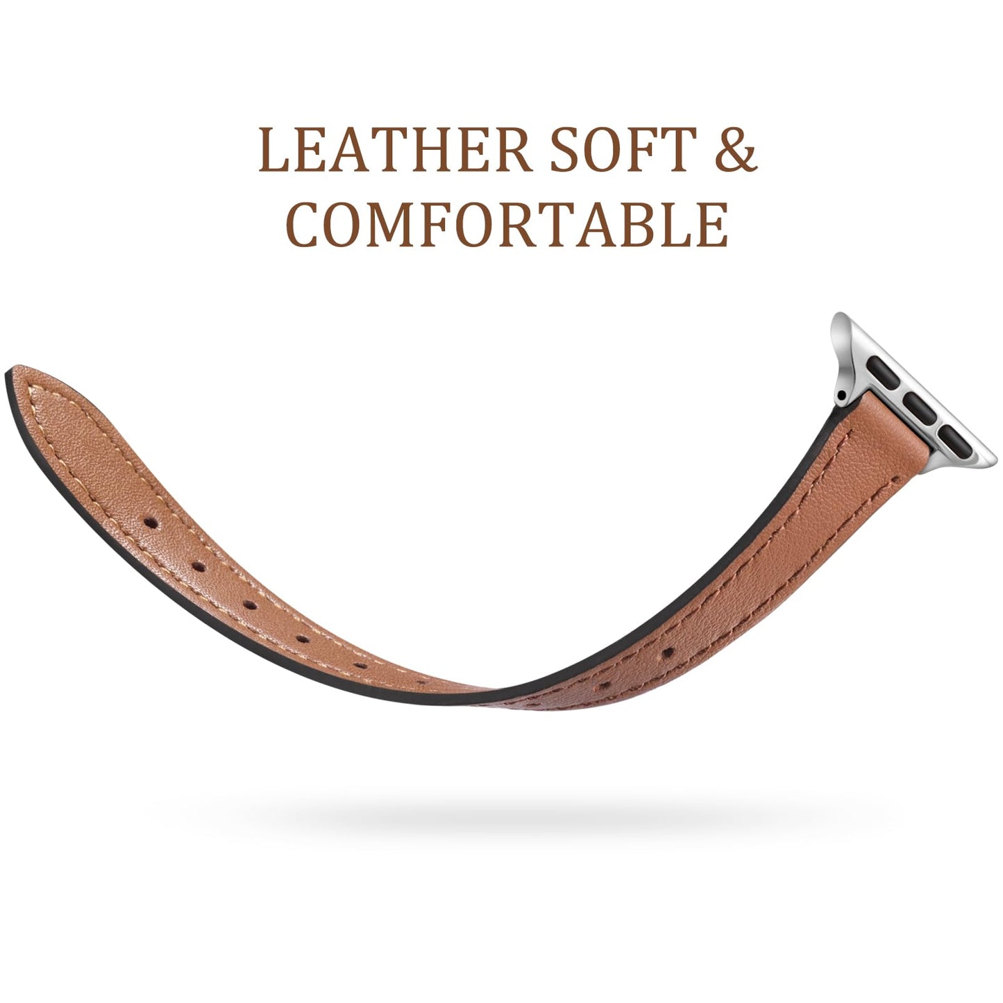 Charlam Compatible with Apple Watch Bands for Women 41mm 40mm 38mm 42mm 44mm 45mm, Top Grain Soft Leather Bands fit for Slim Wristband for iWatch SE, iWatch Series 11 10 9 8 7 6 5 4 3 2 1,Brown/Silver