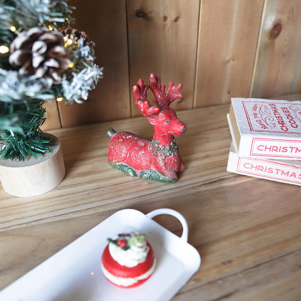 Quorvynne Christmas Reindeer Figurines,5.12 * 3.54 * 5.7inches Animal Reindeer Decor Deer Statues Sculpture Tabletop Ornaments for Cabinet Mantel Shelves Fireplace Home Décor Accents(Red)