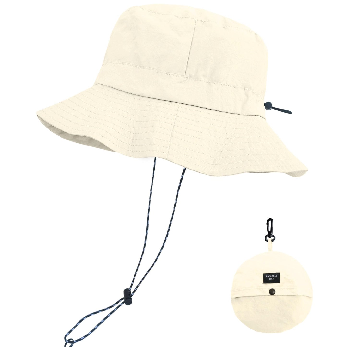 PFFY Packable Sun Bucket Hat for Men UV Protection Sun Hats Waterproof Lightweight Hiking Outdoor Cap Beige (More Loose)