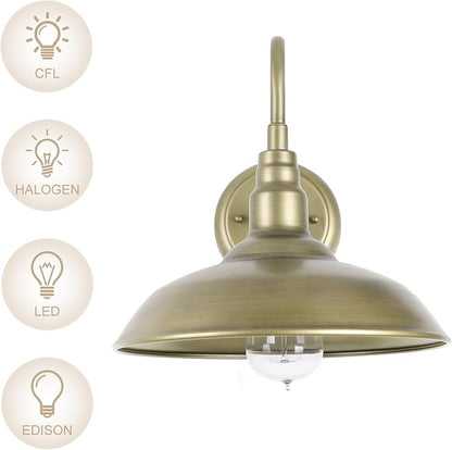 10 Inch Gooseneck Barn Light for Farmhouse, Brass Exterior Barn Style Light Fixture with Wall Mount, Outside Goose Neck Wall Sconce for Front Door Porch Patio Garage