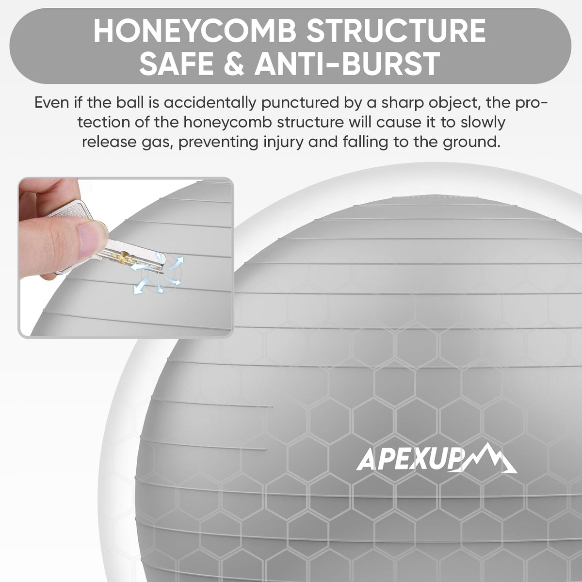 APEXUP Yoga Ball, 660 lbs Anti-Burst Exercise Ball with Pump, 5 Sizes (S (15"~18") 45cm, Silver)